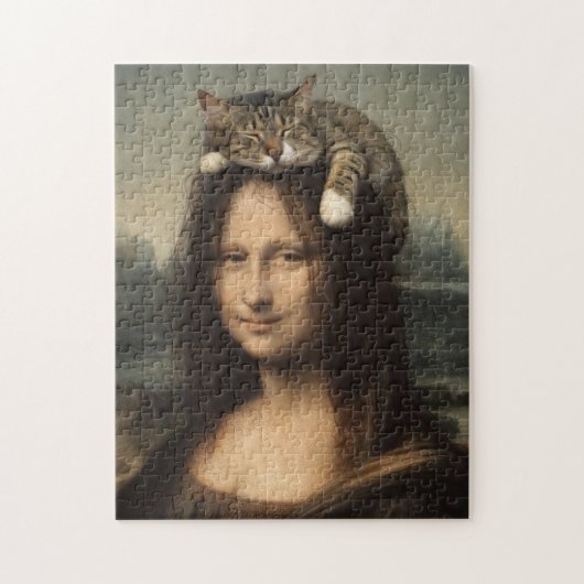 Puzzle Mona Lisa avec chat endormi (Vertical)