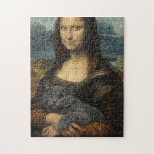 Puzzle Mona Lisa Holding Elegant Gray Cat                 (Vertical)