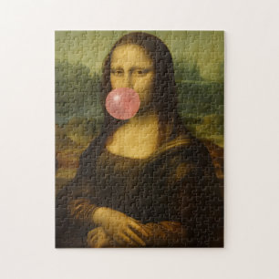 Puzzle Mona Lisa soufflant de bulle rose
