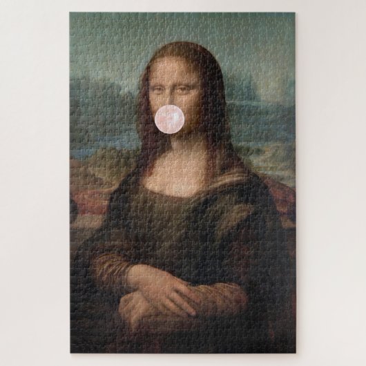 Puzzle Mona Lisa soufflant un bubble gum rose (Vertical)