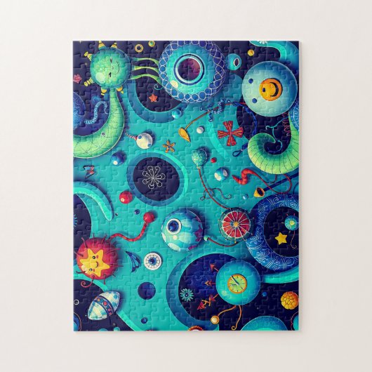 Puzzle Monde Alien Whimsical - Créatures spatiales coloré (Vertical)