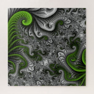 Puzzle Monde Fantastique Art Fractal Abstrait Vert Et Gri