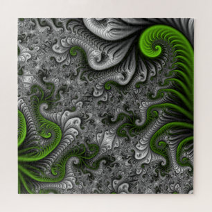 Puzzle Monde Fantastique Art Fractal Abstrait Vert Et Gri