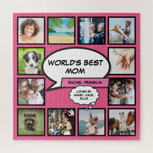 Puzzle Monde Meilleur Maman Fun Pink Photo Collage (Vertical)