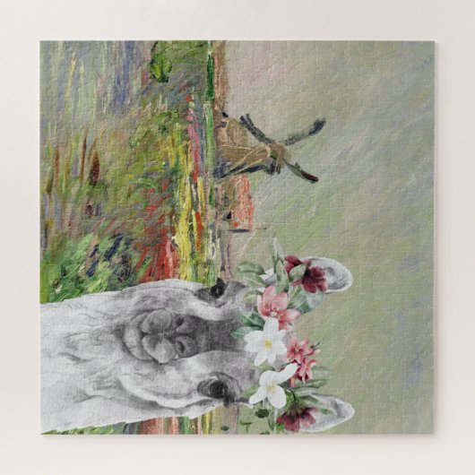 Puzzle Monet Champ Tulipes et Fancy Llama (Horizontal)