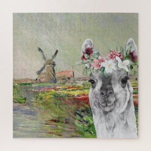 Puzzle Monet Champ Tulipes et Fancy Llama