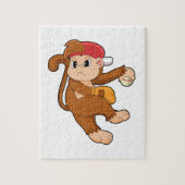 Puzzle Monkey at baseball with baseball glove (Vertical)