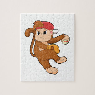 Puzzle Monkey at baseball with baseball glove