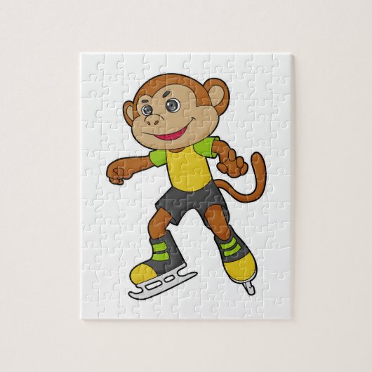 Puzzle Monkey at Ice skating with Ice skates (Vertical)