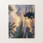 Puzzle Monkey regardant le coucher du soleil sur la plage (Vertical)