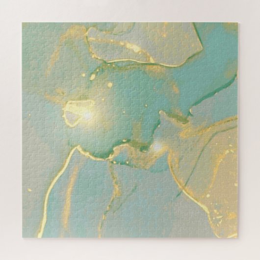 Puzzle Monnaie Vert Marbre Or : Texté (Horizontal)