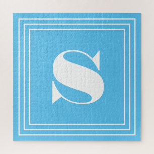 Puzzle Monogramme 3 cadres Bleu ciel et blanc