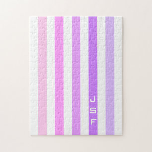 Puzzle Monogramme à rayures verticales rose et violet