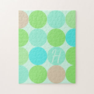 Puzzle Monogramme Cercles Turquoise Bleu Vert & Orange