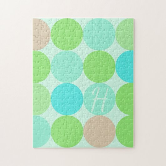 Puzzle Monogramme Cercles Turquoise Bleu Vert & Orange (Vertical)