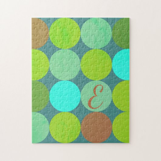 Puzzle Monogramme Cercles Vert Citron Turquoise & Rouille (Vertical)