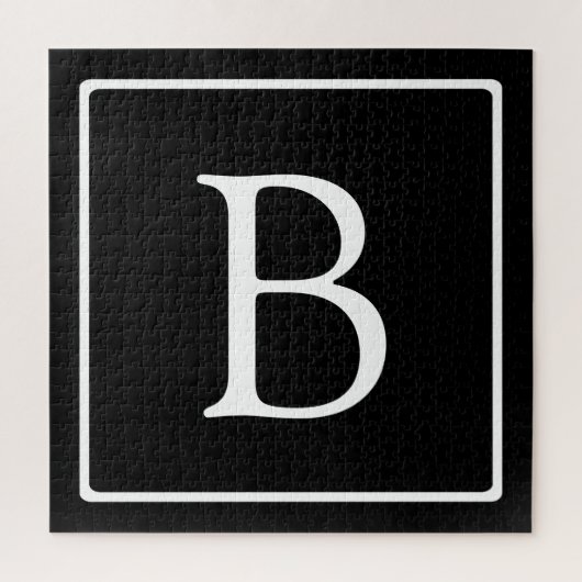 Puzzle Monogramme Classique Simple | Noir avec Texte Blan (Vertical)