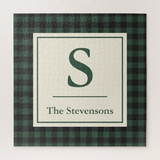 Puzzle Monogramme classique vert noir de bison tartan pla (Vertical)