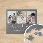 Puzzle Monogramme de famille moderne 3 Collage photo<br><div class="desc">Puzzle imprimé sur mesure personnalisé avec vos photos de famille et monogramme sur un arrière - plan gris. Ajoutez votre nom de famille ou autre texte personnalisé avec espace pour 3 photos spéciales. Utilisez les outils de conception pour ajouter d'autres photos et modifier les polices de texte et les couleurs...</div>