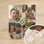 Puzzle Monogramme de la famille de collage de photos pers<br><div class="desc">Un cadeau personnalisé spécial avec 4 de vos photos personnalisées et un premier monogramme. Utilisez les outils de conception pour ajouter du texte supplémentaire dans toutes les polices et couleurs que vous souhaitez. Téléchargez d'autres photos, modifiez la couleur de l'arrière - plan ou choisissez une autre option de taille pour...</div>