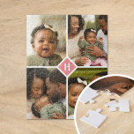 Puzzle Monogramme de la famille de collage de photos pers<br><div class="desc">Un cadeau personnalisé spécial avec 4 de vos photos personnalisées et un premier monogramme. Utilisez les outils de conception pour ajouter du texte supplémentaire dans toutes les polices et couleurs que vous souhaitez. Téléchargez d'autres photos, modifiez la couleur de l'arrière - plan ou choisissez une autre option de taille pour...</div>