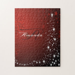 Puzzle Monogramme de Noël Etoiles blanches Arbre Red Snow