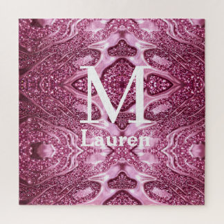 Puzzle monogramme de nom girly abstrait métallisé rose
