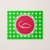 Puzzle Monogramme de point de polka rouge et vert (Horizontal)