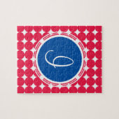 Puzzle Monogramme de point Polka bleu et rouge (Horizontal)