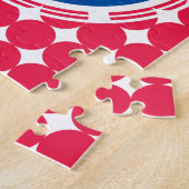 Puzzle Monogramme de point Polka bleu et rouge (Côté)