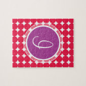Puzzle Monogramme de point Polka violet et rouge (Horizontal)