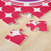Puzzle Monogramme de point Polka violet et rouge (Côté)