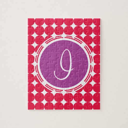 Puzzle Monogramme de point Polka violet et rouge (Vertical)