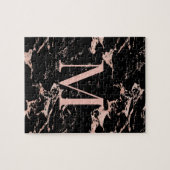 Puzzle Monogramme de Rose Gold Foil en marbre noir de lux (Horizontal)