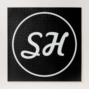 Puzzle Monogramme de style rétro-moderne cool   Noir et b