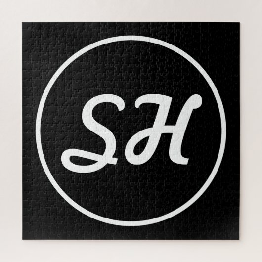 Puzzle Monogramme de style rétro-moderne cool | Noir et b (Vertical)