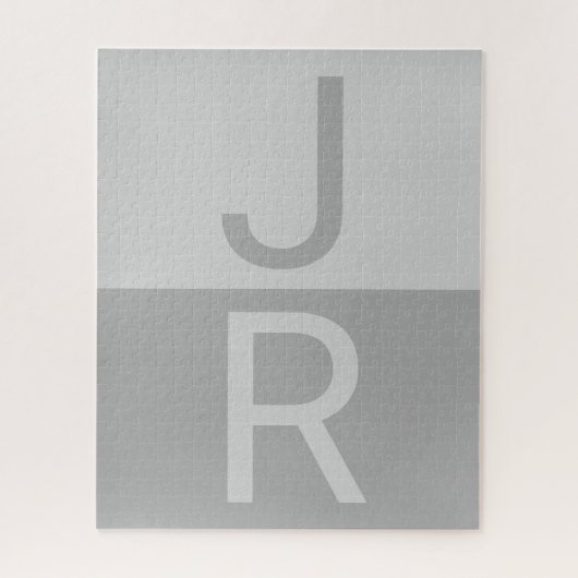 Puzzle Monogramme d'initiales Modernes Gris Clair & Gris (Vertical)