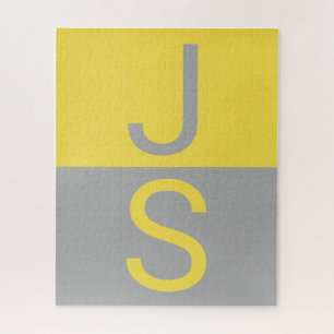 Puzzle Monogramme d'initiales modernes jaune et gris