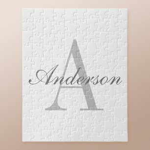 Puzzle Monogramme élégant blanc et gris