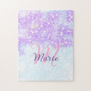Puzzle Monogramme étoile pailleté rose violet ajouter let