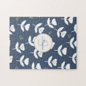Puzzle Monogramme floral blanc bleu marine (Horizontal)