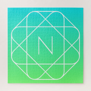 Puzzle Monogramme géométrique cool Dégradé bleu et vert