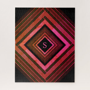 Puzzle Monogramme géométrique rose rustique moderne