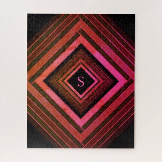 Puzzle Monogramme géométrique rose rustique moderne (Vertical)