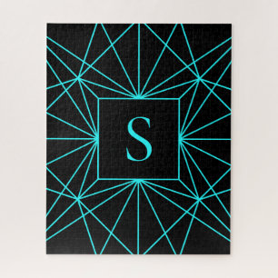 Puzzle Monogramme Initial Motif Géométrique Turquoise