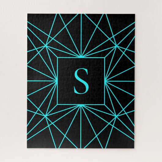 Puzzle Monogramme Initial | Motif Géométrique Turquoise (Vertical)