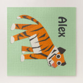 Puzzle Monogramme Joli tigre orange vert clair (Horizontal)