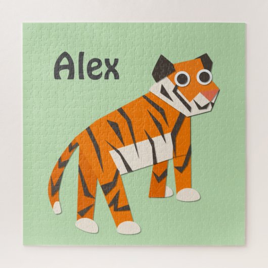 Puzzle Monogramme Joli tigre orange vert clair (Vertical)