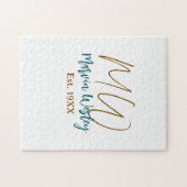 Puzzle Monogramme marron bleu turquoise année simple mini (Horizontal)
