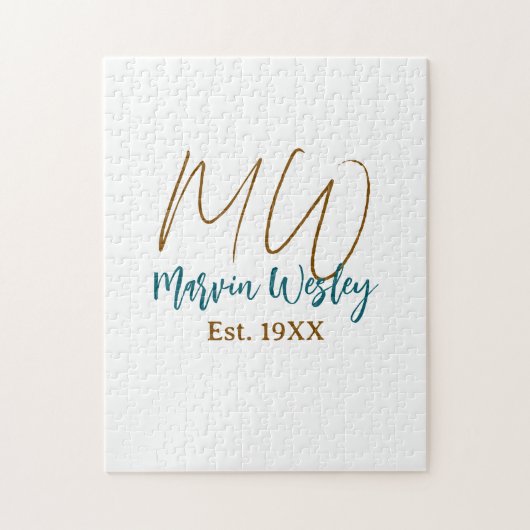 Puzzle Monogramme marron bleu turquoise année simple mini (Vertical)